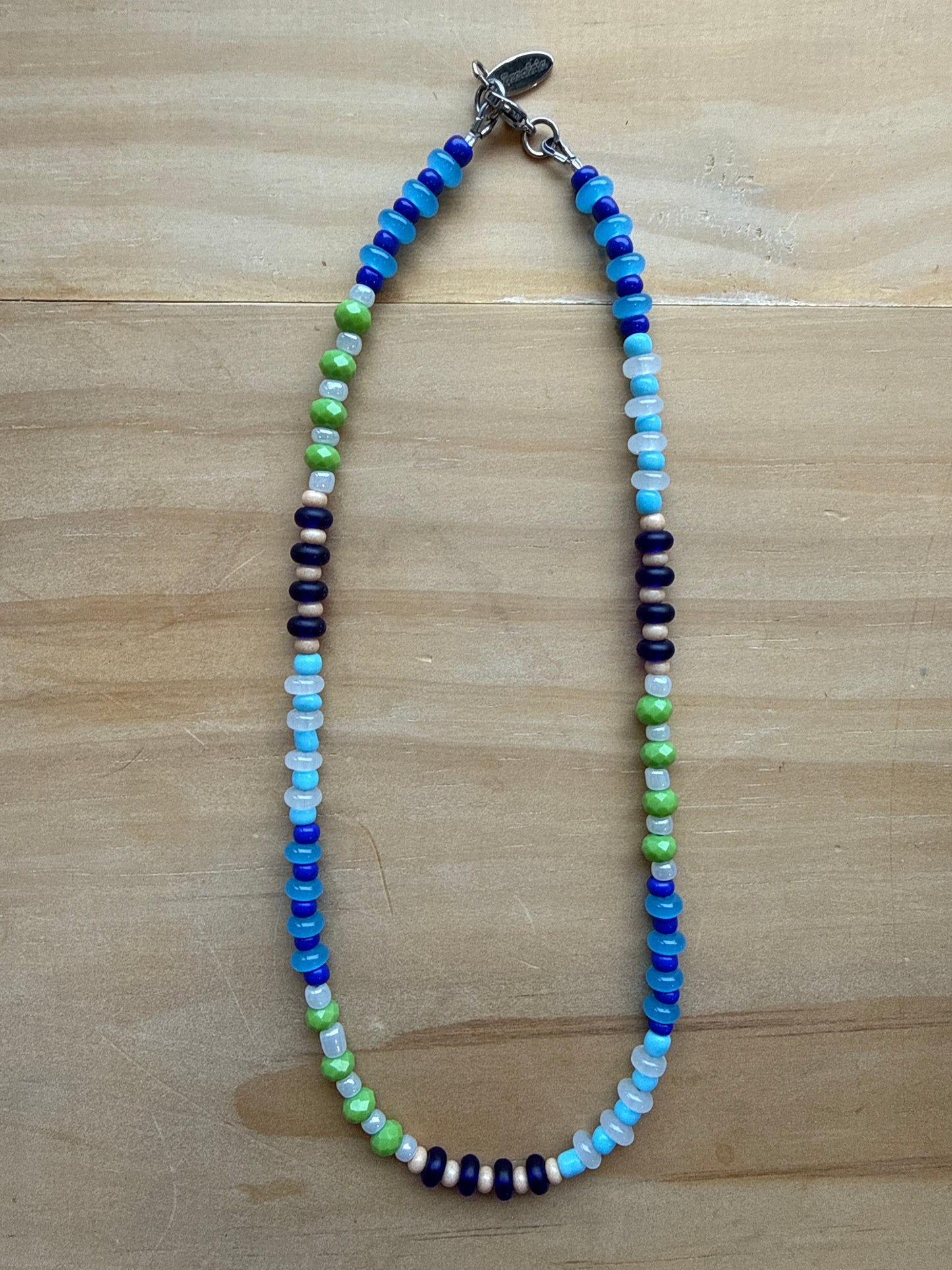 Blues, Peach and Green Beaded Necklace