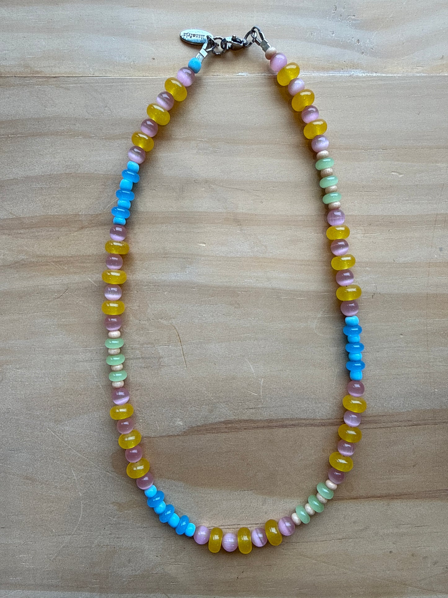 Blue, Pink, Orange and Green Beaded Necklace