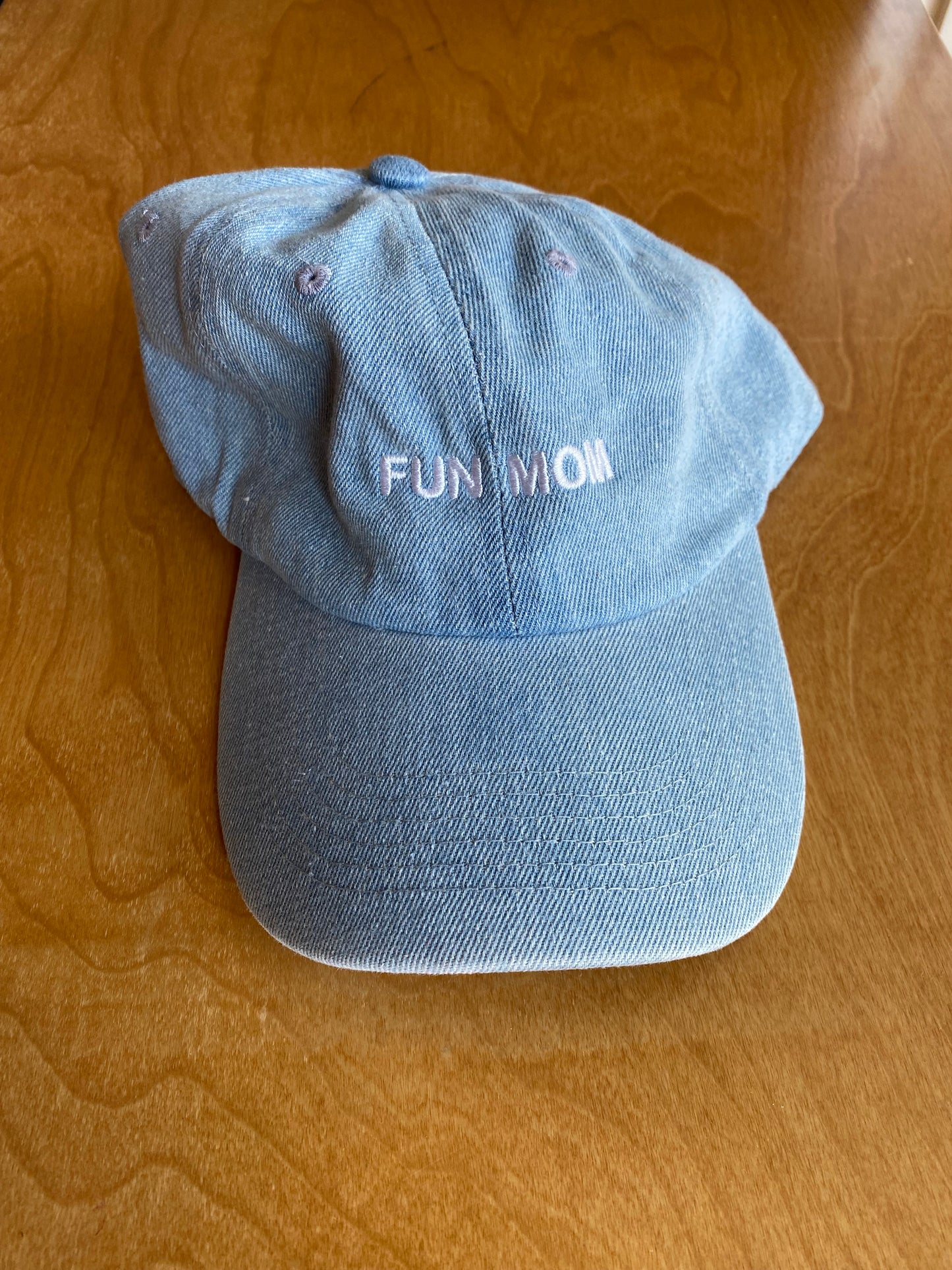 "FUN MOM" Dad Cap Light Denim w/ White
