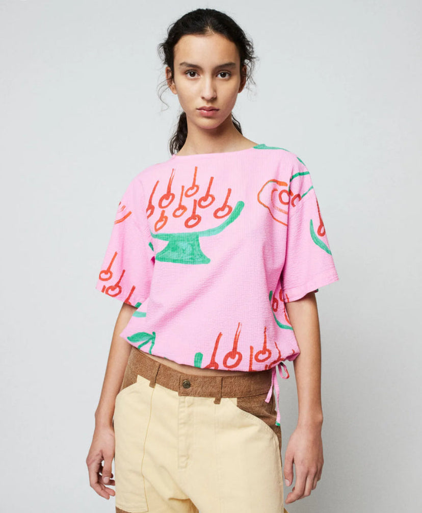 Cherry Print Cropped Blouse