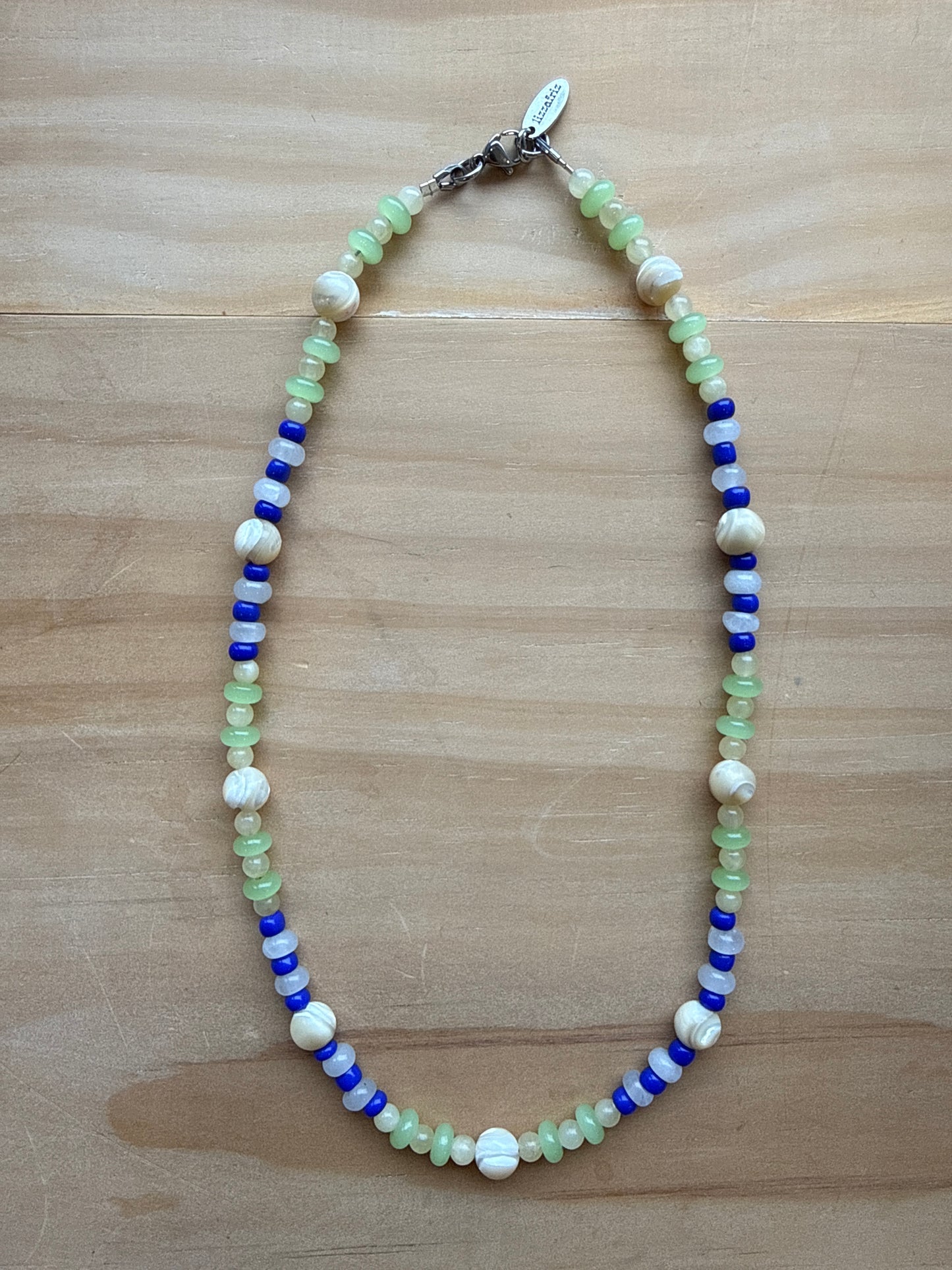 Blue, Beige and Green Beaded Necklace