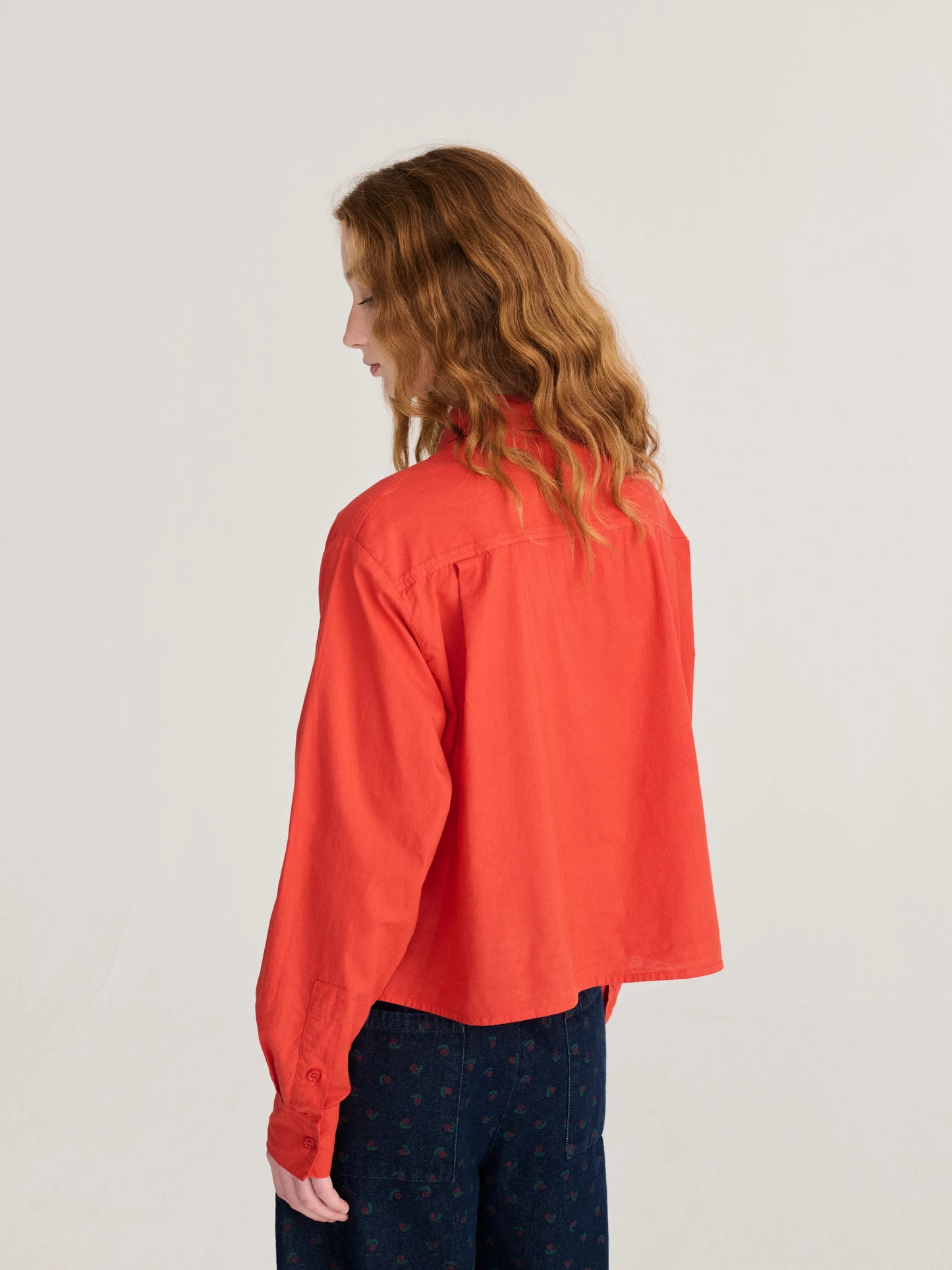 Vibrant Flower embroidery poplin shirt