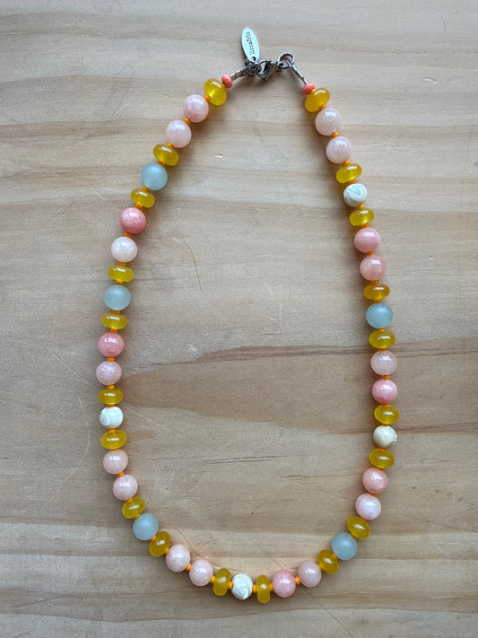 Large Pinks and Orange Beaded Necklace