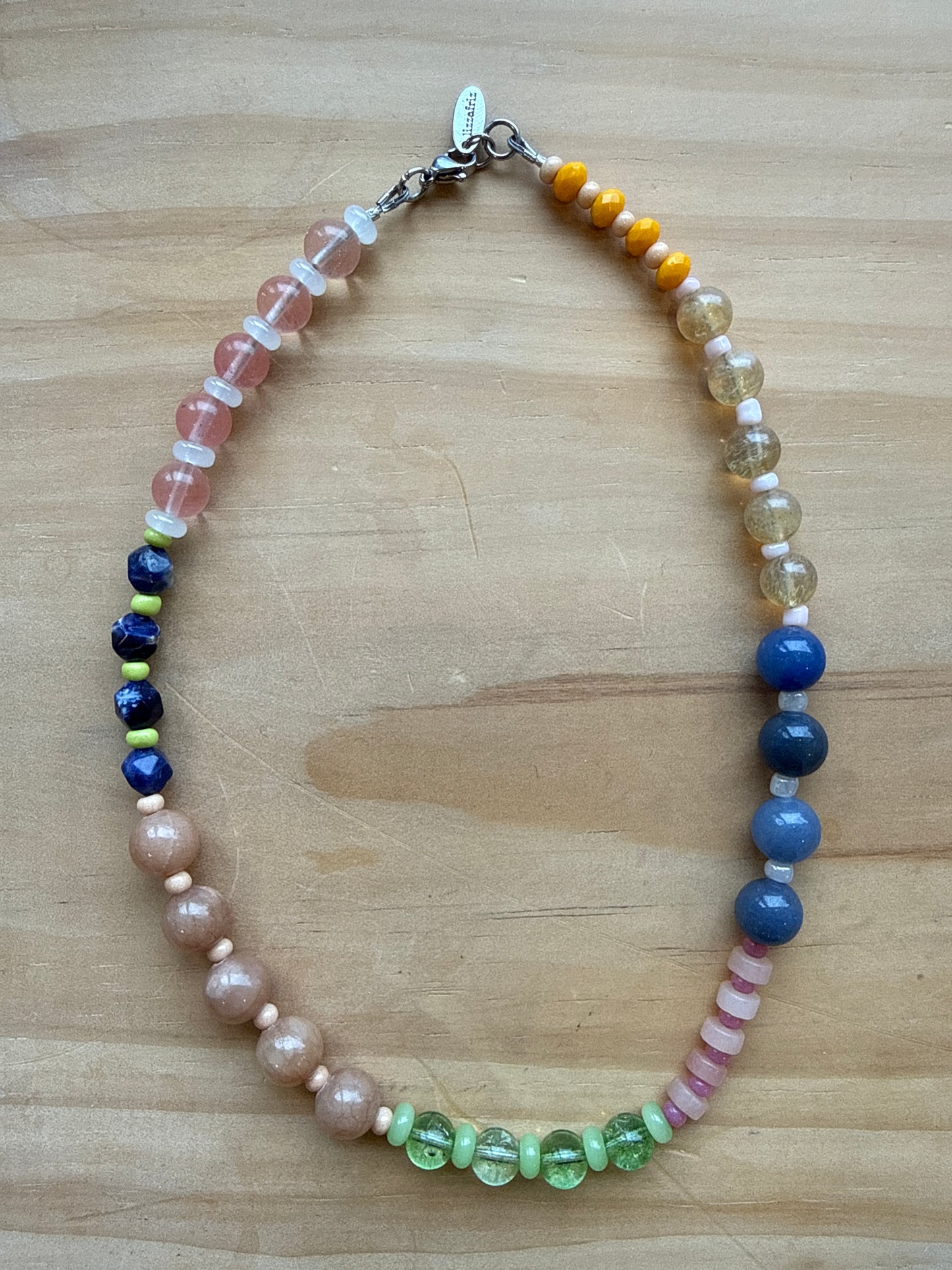 Large Multi Pinks, Blues and Green Beaded Necklace