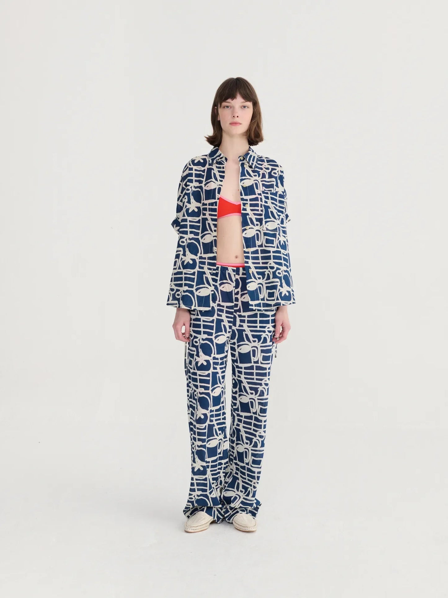 Cookery Festival Pattern Wide-leg Trousers