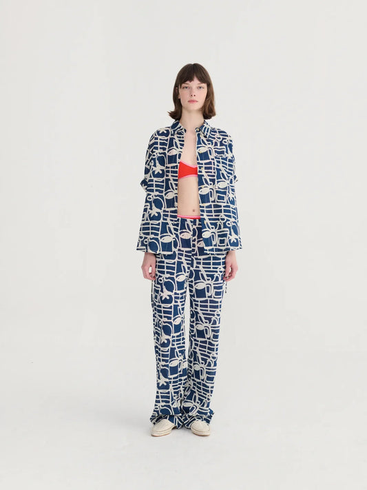 Cookery Festival Pattern Wide-leg Trousers