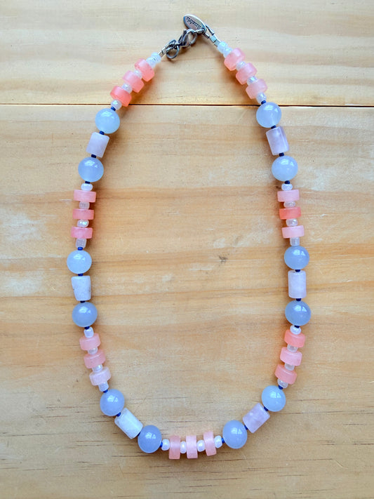 Pink and Blue Beaded Necklace