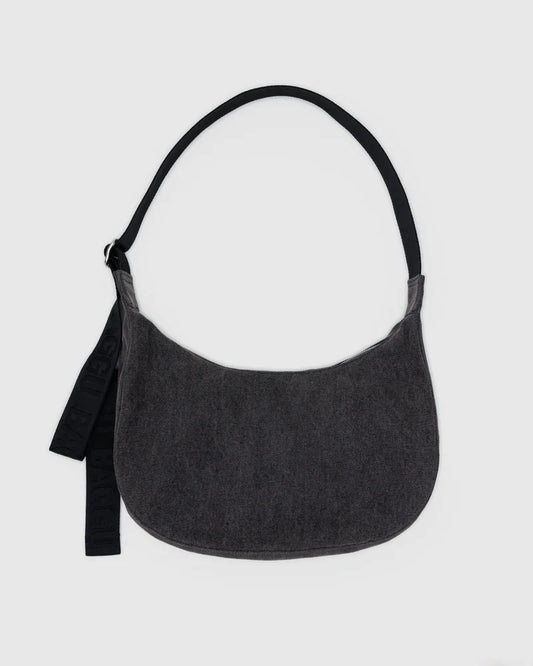 Medium Denim Crescent Bag - Washed Black Denim
