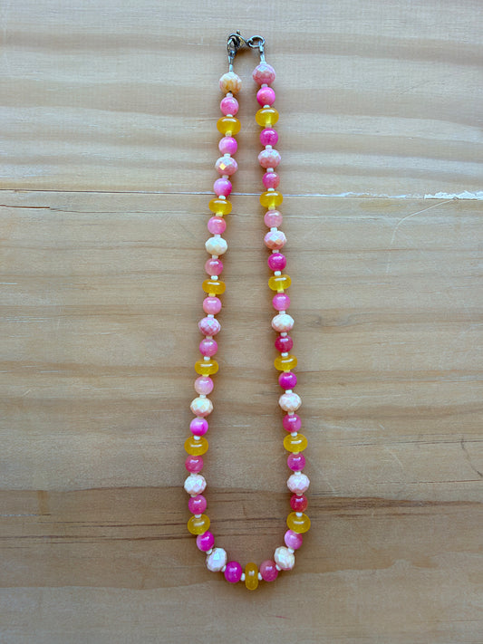 Pink and Orange Small Beaded Necklace