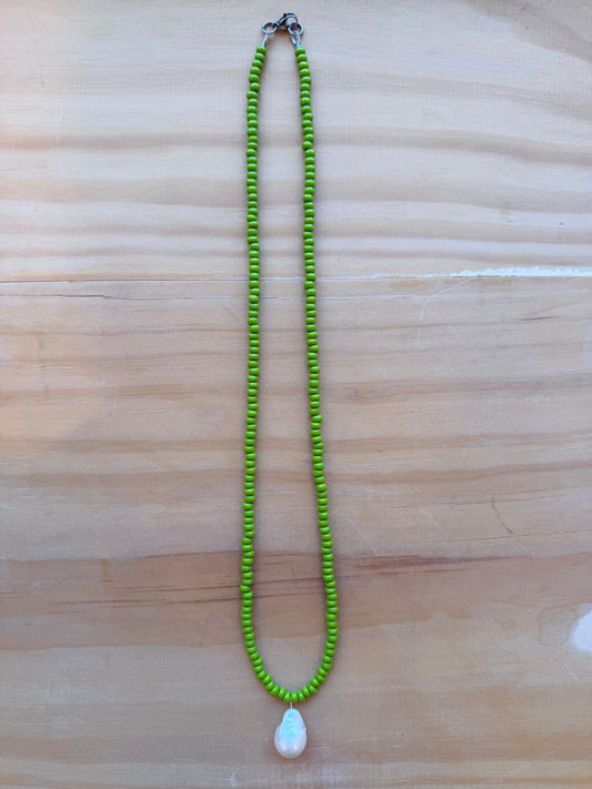Long Green Pearl Necklace