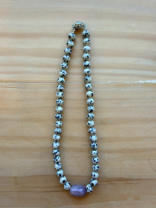 Large Black and White Beaded Necklace