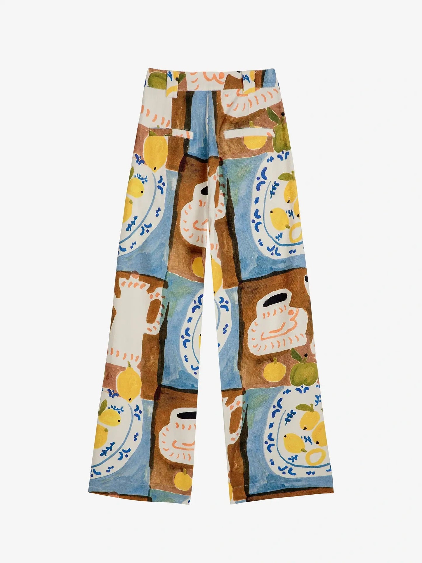 Abstract Tea Time Printed Wide-Leg Pleated Pant