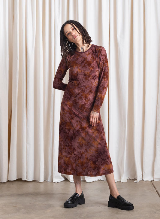 Fitted Long Sleeve Flocked Dress